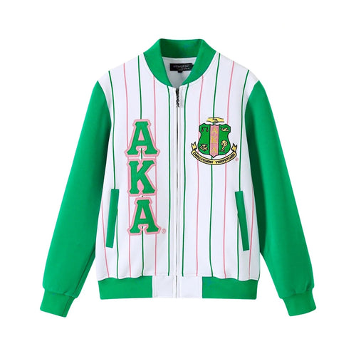 AKA Pinstripe Tech Fleece Jacket – 3 - Piece Heritage Bundle (Pink & Green)