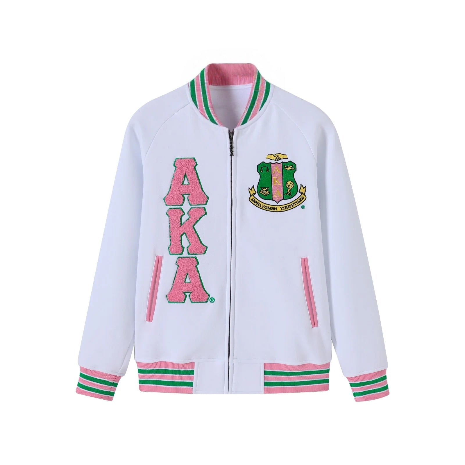 AKA White Fleece Letterman Jacket – 3 - Piece Heritage Bundle