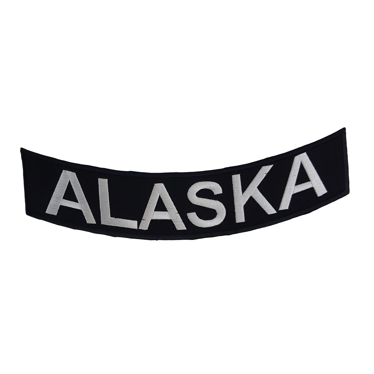 Alaska Bottom Rocker Patch - White on Black Iron On Sew On Large Back Patch for Biker Vest Jacket