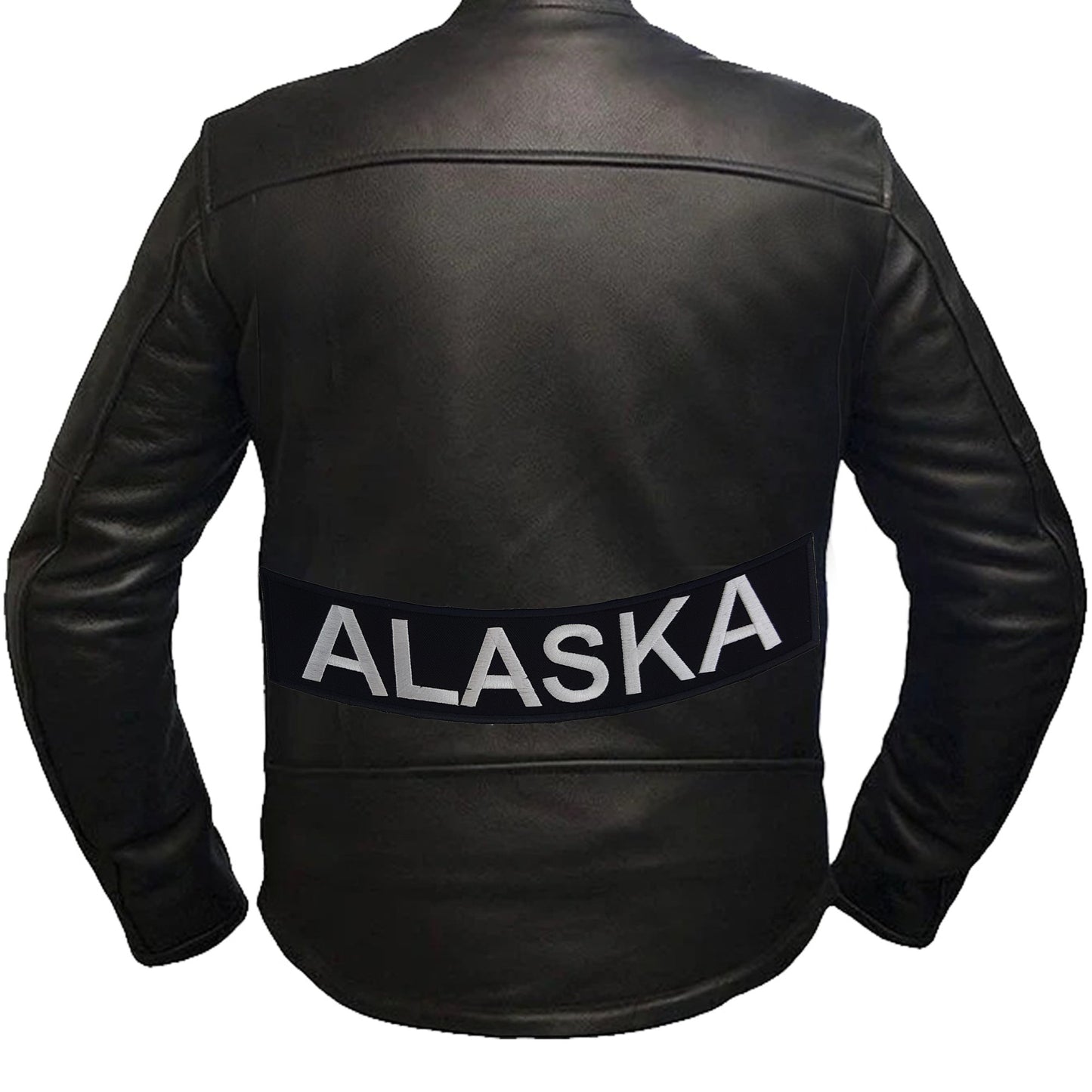 Alaska Bottom Rocker Patch - White on Black Iron On Sew On Large Back Patch for Biker Vest Jacket