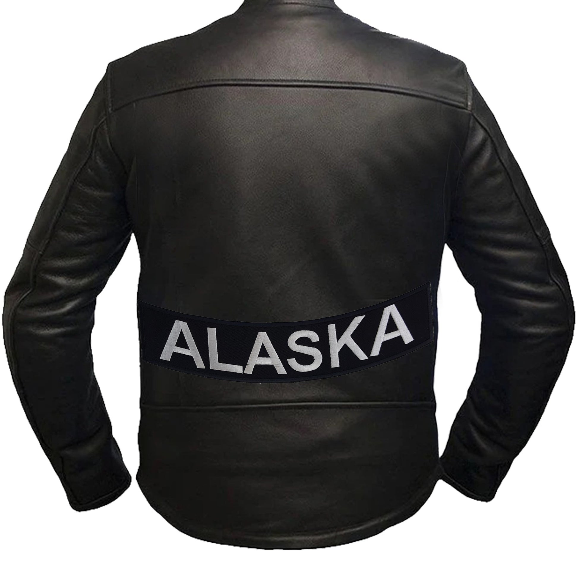Alaska Bottom Rocker Patch - White on Black Iron On Sew On Large Back Patch for Biker Vest Jacket