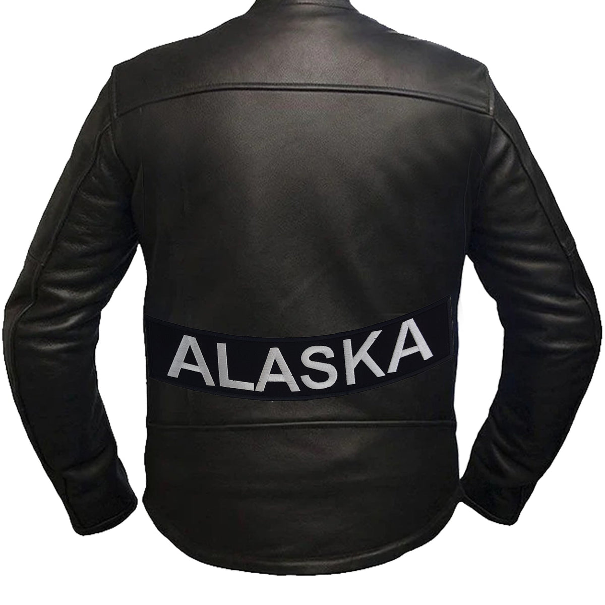 Alaska Bottom Rocker Patch - White on Black Iron On Sew On Large Back Patch for Biker Vest Jacket