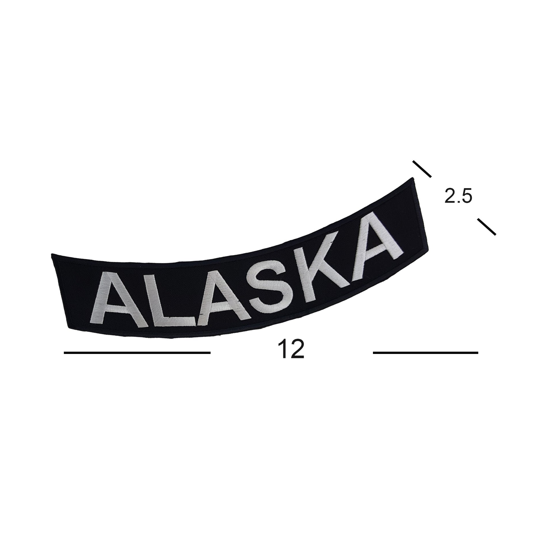Alaska Bottom Rocker Patch - White on Black Iron On Sew On Large Back Patch for Biker Vest Jacket