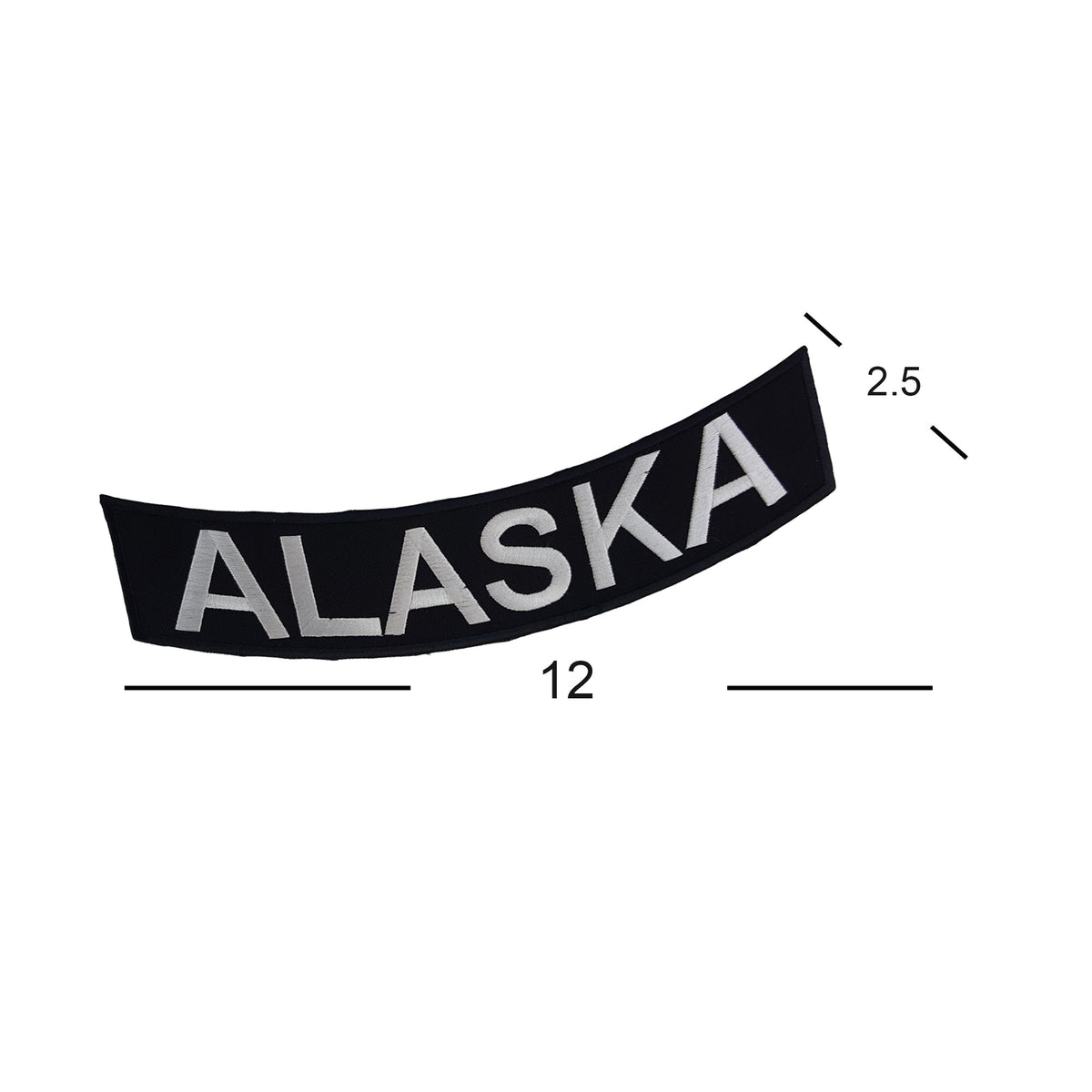 Alaska Bottom Rocker Patch - White on Black Iron On Sew On Large Back Patch for Biker Vest Jacket