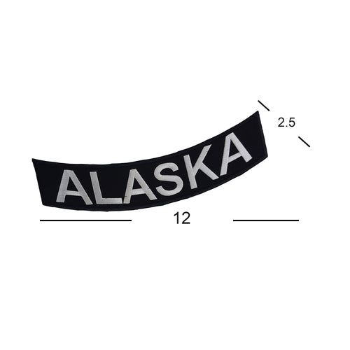 Alaska Bottom Rocker Patch - White on Black Iron On Sew On Large Back Patch for Biker Vest Jacket
