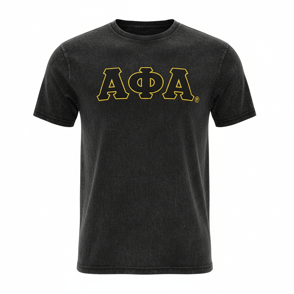 Alpha Acid Wash Vintage Black T-Shirt 5 - Pack – Luxury Embroidered Distressed Greek Letter Bundle (True to Size)