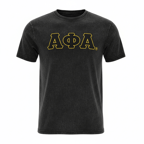 Alpha Acid Wash Vintage Black T-Shirt 5 - Pack – Luxury Embroidered Distressed Greek Letter Bundle (True to Size)