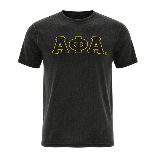 Alpha Acid Wash Vintage Black T-Shirt 5 - Pack – Luxury Embroidered Distressed Greek Letter Bundle (True to Size)