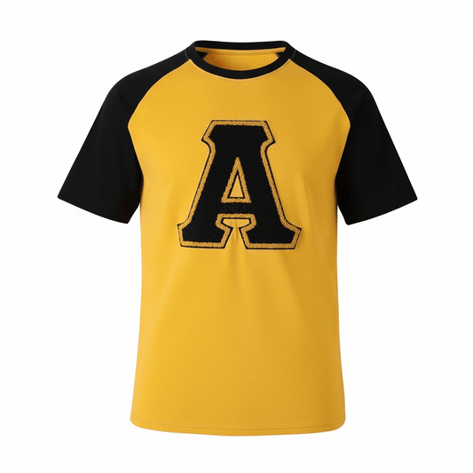 Alpha Gold Big A Premium Raglan T-Shirt 5 - Pack – Luxury Chenille Embroidered Black & Old Gold Bundle (True to Size)