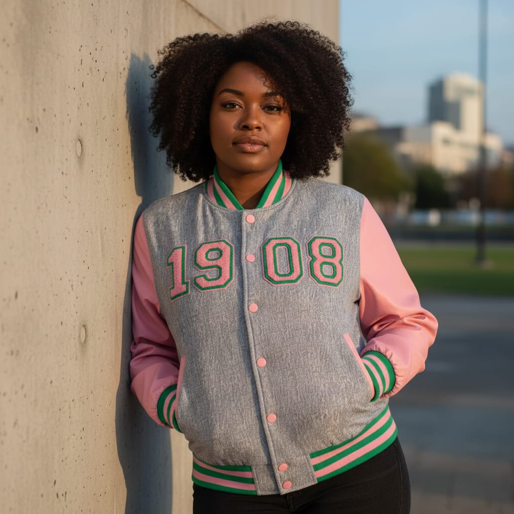 Alpha Kappa Alpha AKA Bomber Jacket Denim - Unisex Fit 1908 Sorority