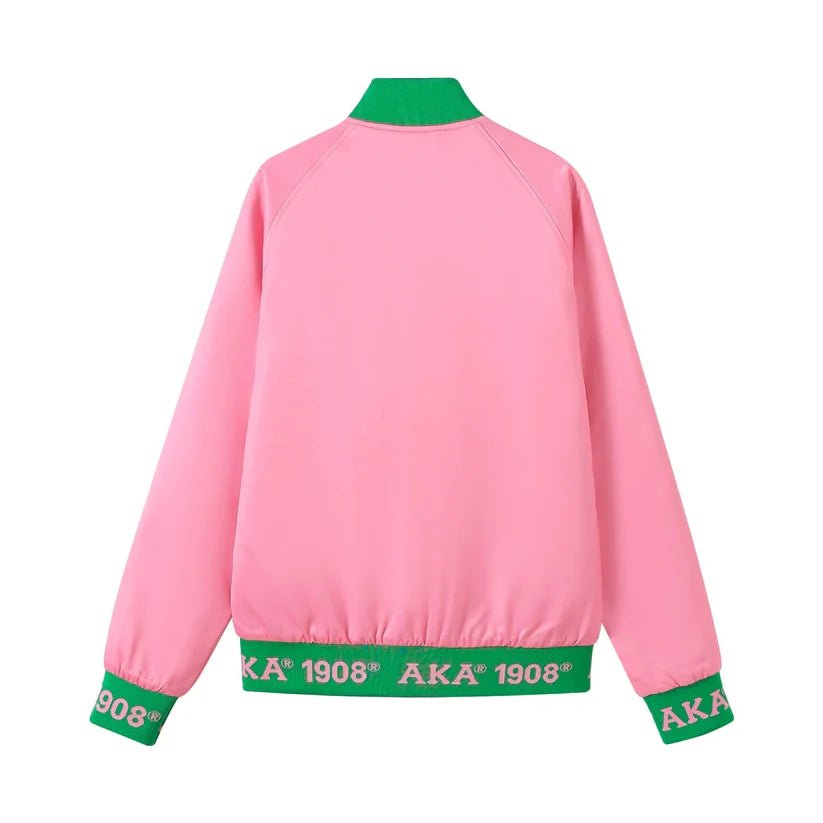 Alpha Kappa Alpha AKA Bomber Jacket Pink Satin - Custom Ribbing & Lining Sorority