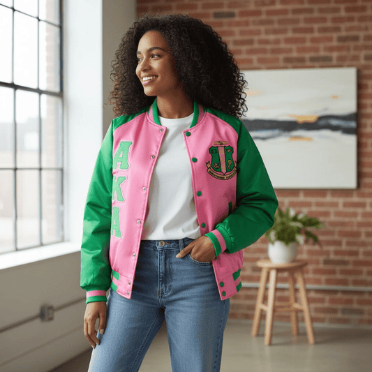 Alpha Kappa Alpha AKA Bomber Jacket Pink Satin - Sorority