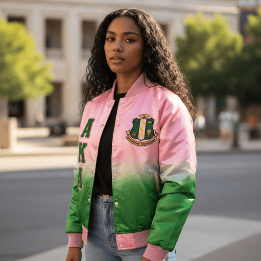 Alpha Kappa Alpha AKA Ombré Satin Bomber Jacket - Sorority