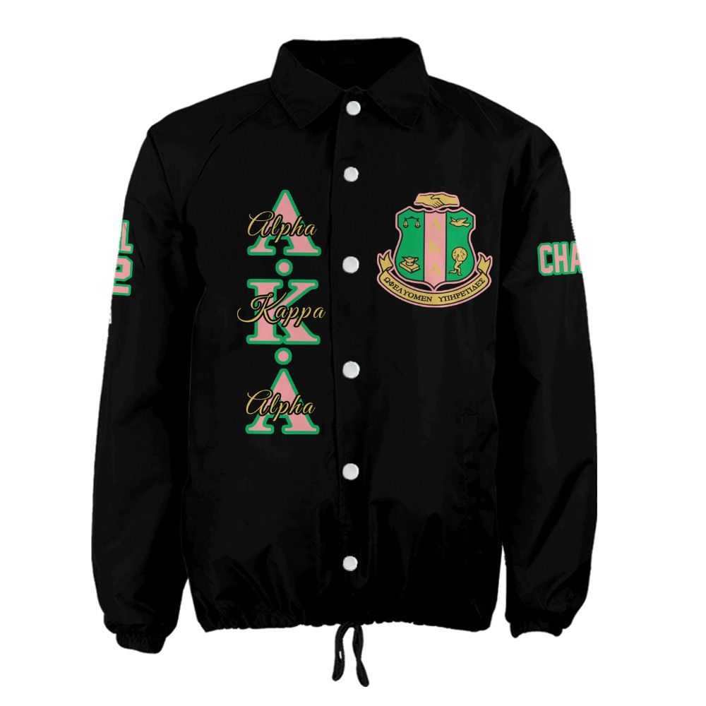 Alpha Kappa Alpha Sorority Crossing Jacket – Custom Crest & Name Embroidered Coach Jacket