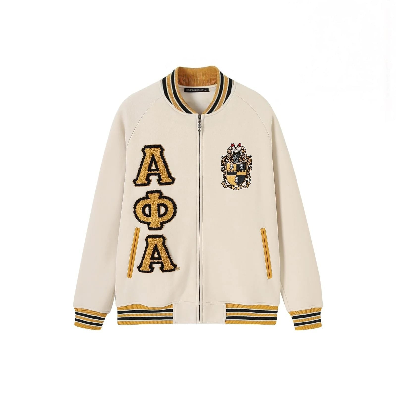 Alpha Neutral Chenille Varsity Fleece – 2 Piece Bundle Premium Full - Zip (Cream & Gold)