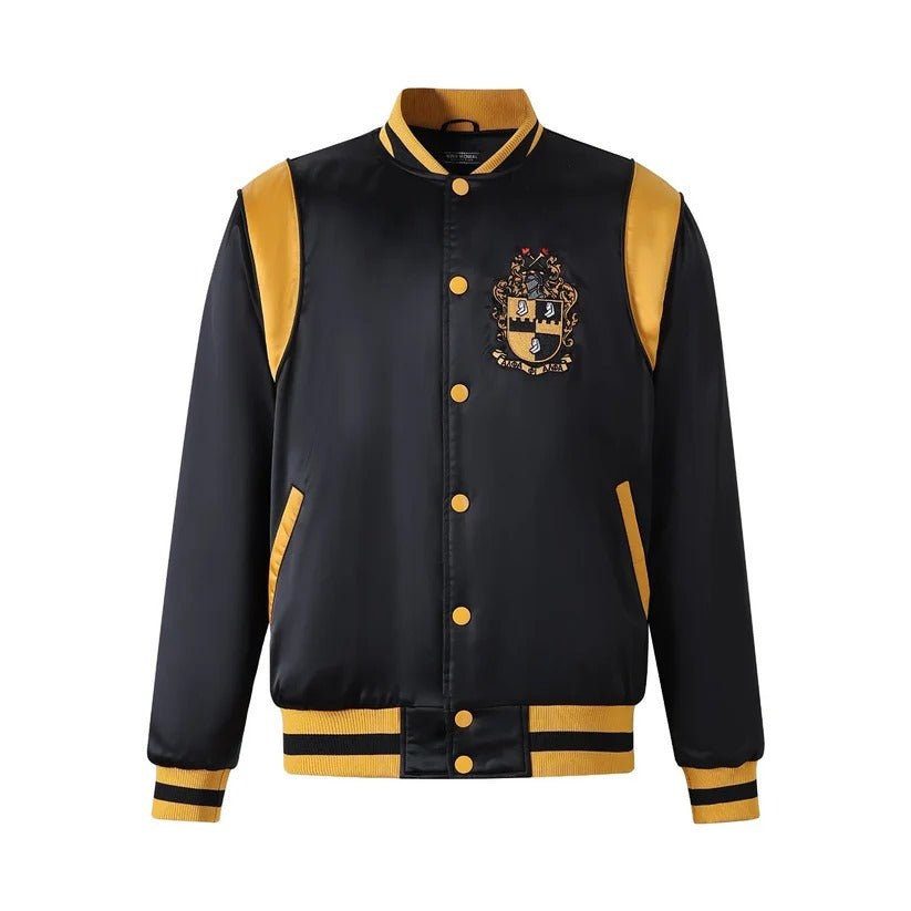 Alpha Phi Alpha Bomber Jacket Black & Gold Satin - Fraternity Streetwear