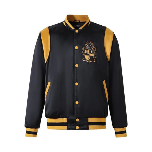 Alpha Phi Alpha Bomber Jacket Black & Gold Satin - Fraternity Streetwear