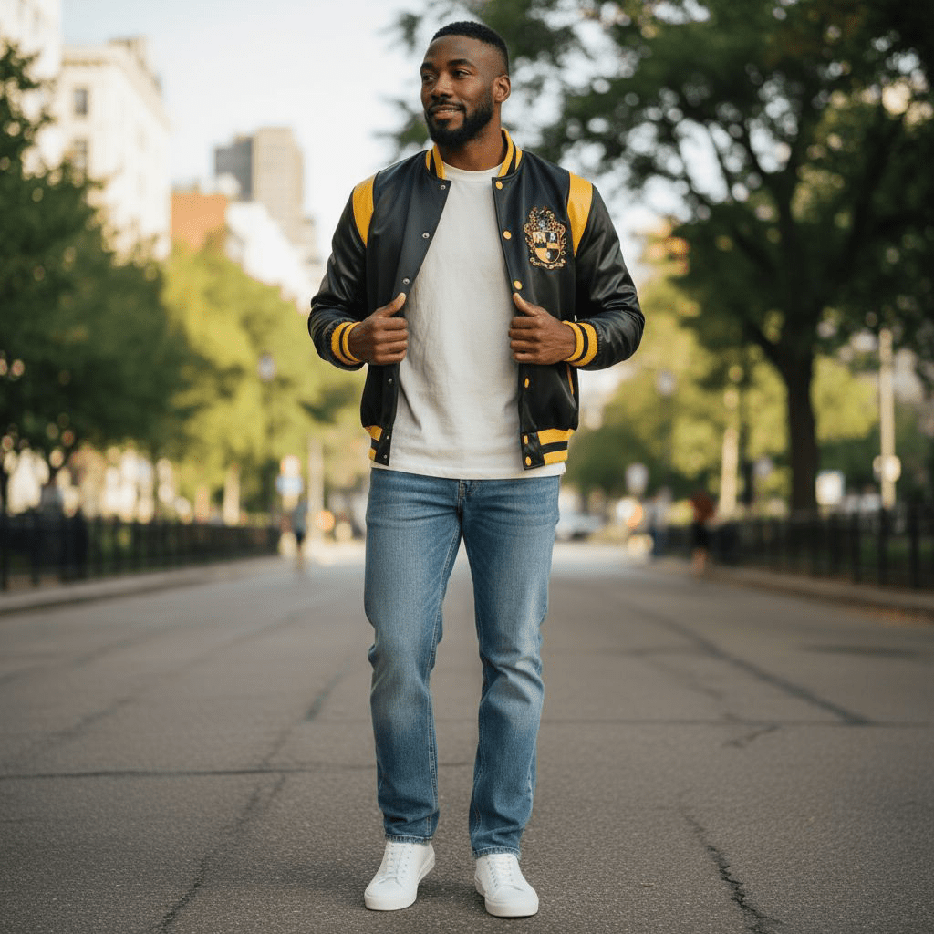 Alpha Phi Alpha Bomber Jacket Black & Gold Satin - Fraternity Streetwear