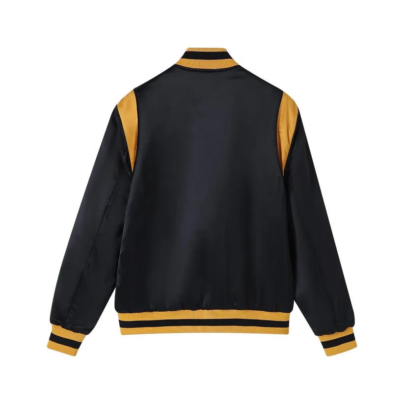 Alpha Phi Alpha Bomber Jacket Black & Gold Satin - Fraternity Streetwear