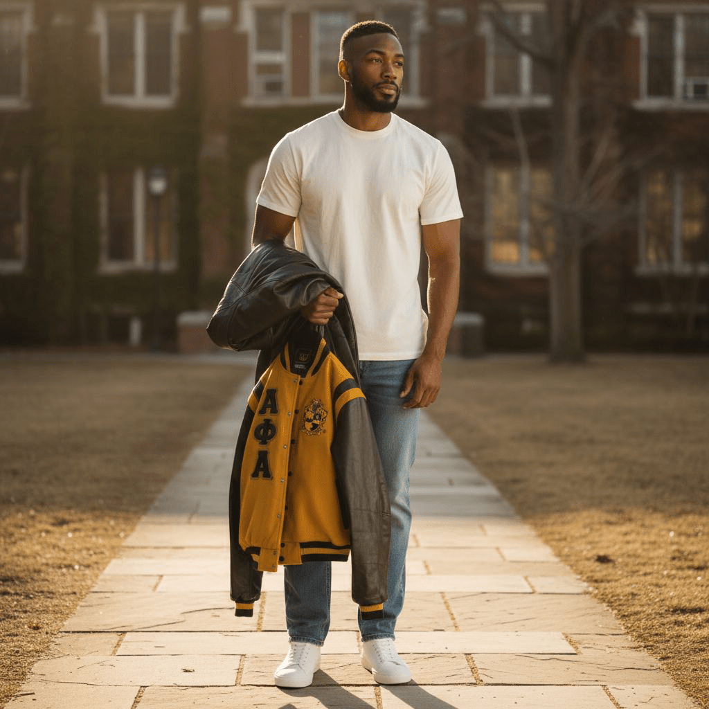 Alpha Phi Alpha Varsity Letterman Jacket - Old Gold Cashmere Wool & Leather Fraternity