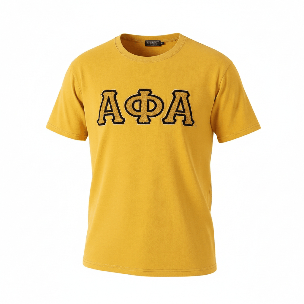 Alpha Premium Old Gold Chenille T-Shirt 5 - Pack – Luxury 3D Stitched Black Letter Bundle (True to Size)