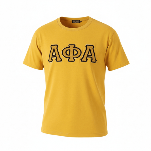Alpha Premium Old Gold Chenille T-Shirt 5 - Pack – Luxury 3D Stitched Black Letter Bundle (True to Size)