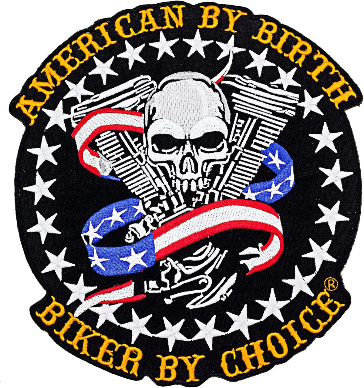 American by Birth Biker by Choice Center Back Patch - USA Patriotic for Biker Vest Jacket