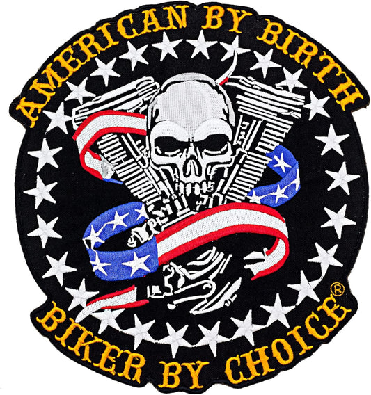 American by Birth Biker by Choice Center Back Patch - USA Patriotic for Biker Vest Jacket