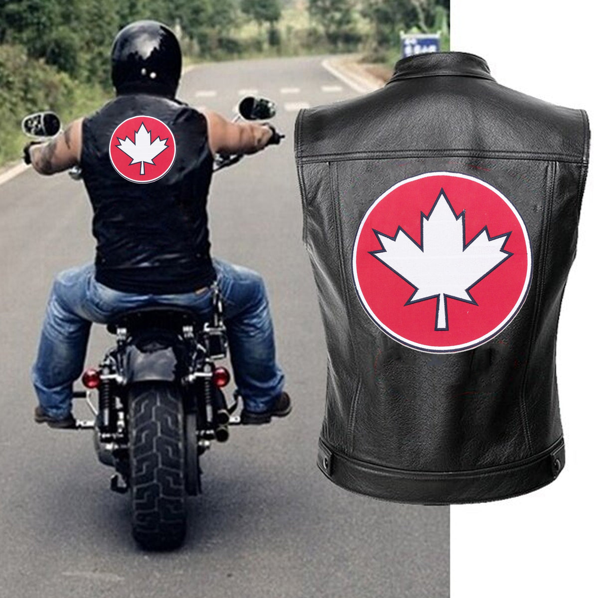 Canada Maple Leaf Round Center Back Patch - for Biker Vest Jacket Canadian