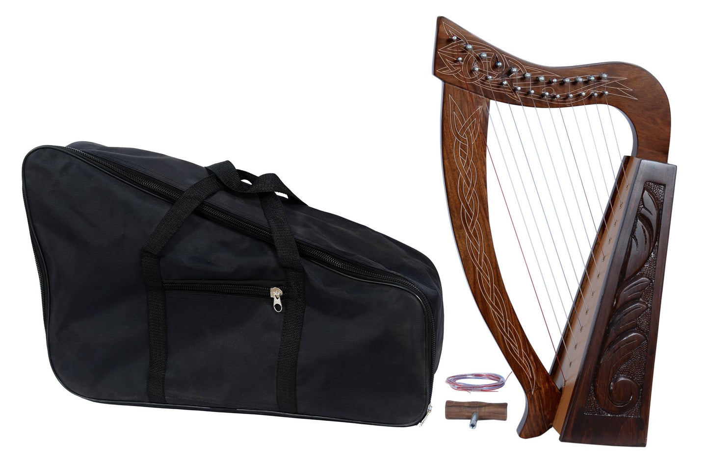 Celtic Harp 12 String Brown Mahogany Irish - w/ Bag, Extra Strings & Tuning Key
