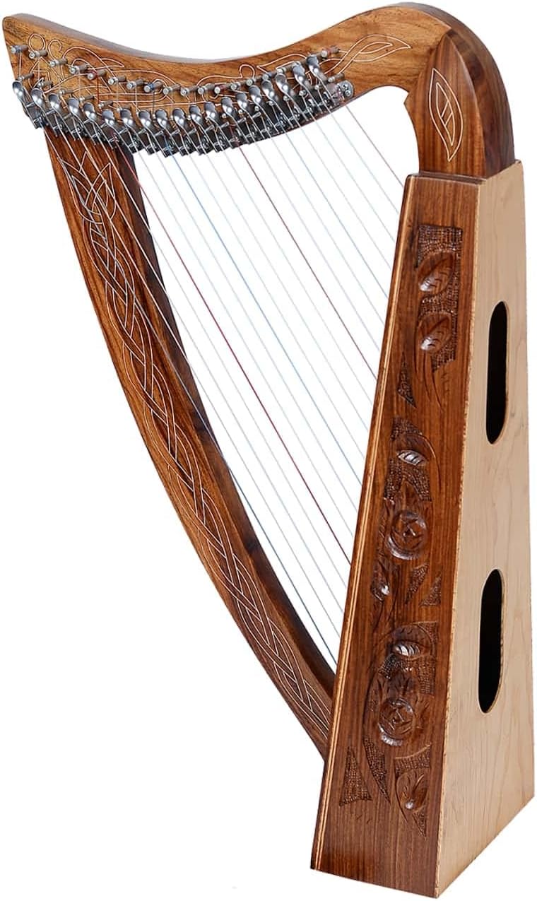 Celtic Lever Harp 19 String Brown - Irish Style w/ Bag, Tuning Key & Strings