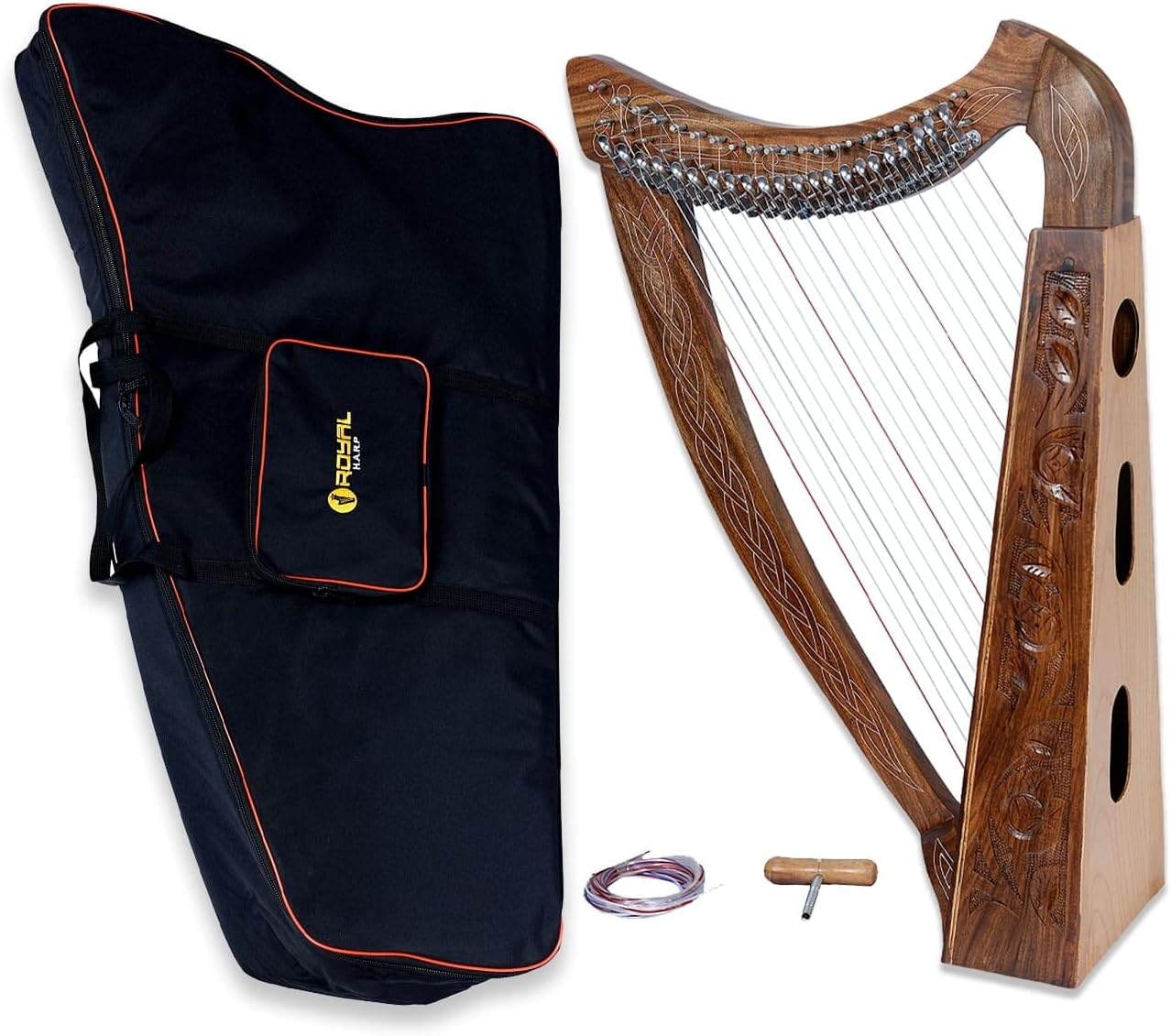 Celtic Lever Harp 22 String Brown - Irish Style w/ Bag, Tuning Key & Strings