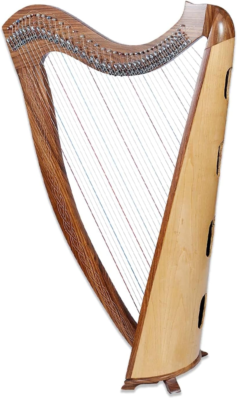 Celtic Lever Harp 36 String Brown - Round Irish Style w/ Bag, Tuning Key & Strings