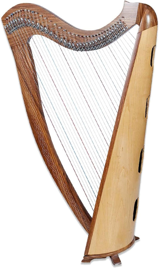 Celtic Lever Harp 36 String Brown - Round Irish Style w/ Bag, Tuning Key & Strings