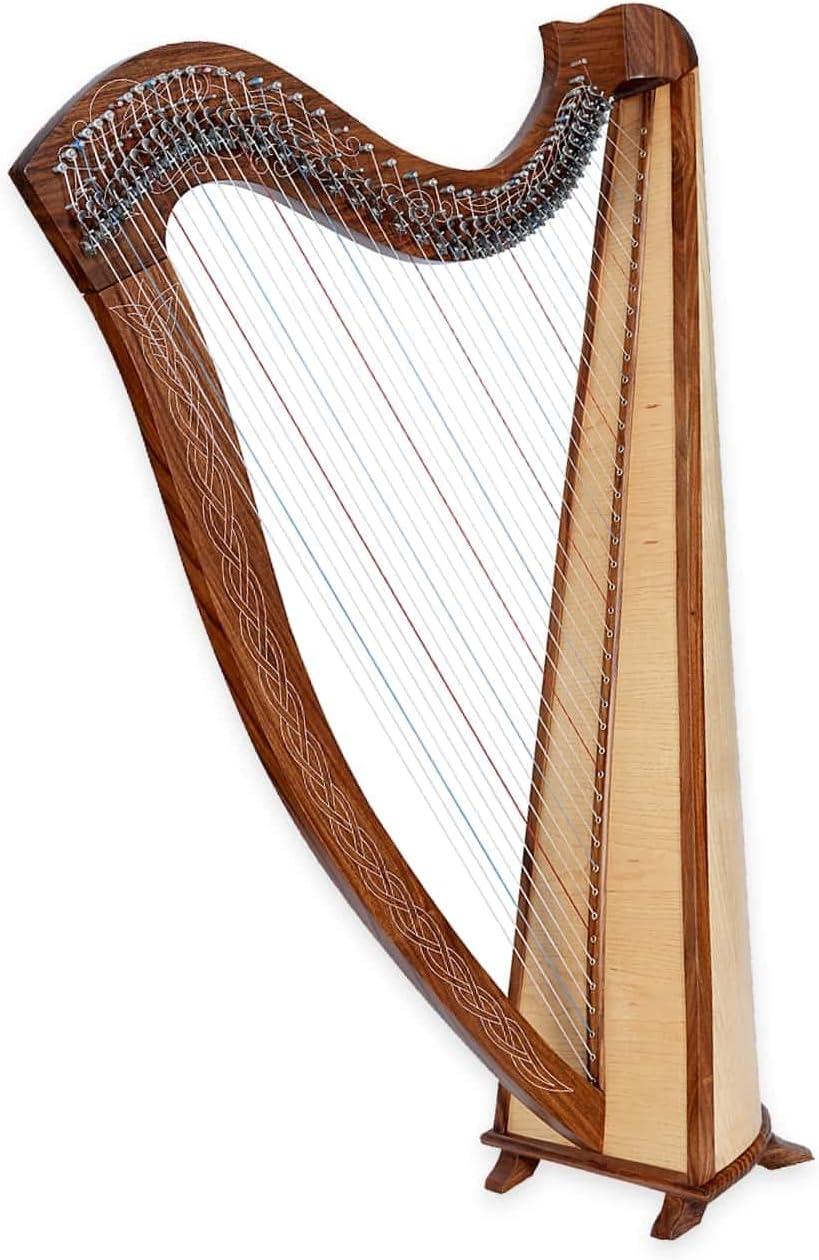 Celtic Lever Harp 42 String Brown - Round Irish Style w/ Extra Strings & Tuner