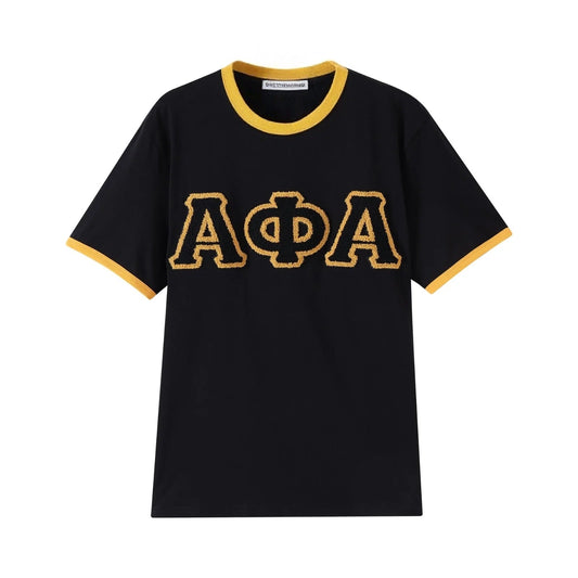 Chenille Alpha Black Ringer Shirt 3 - Pack – Luxury 3D Stitched Old Gold Heritage Bundle (True to Size)