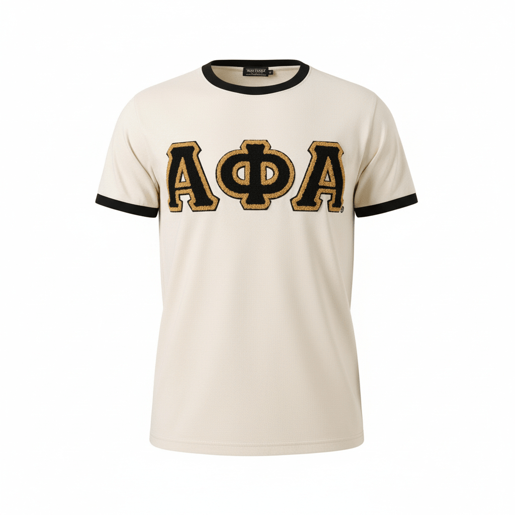 Chenille Neutral and Black Alpha Ringer Premium Shirt 5 - Pack – Luxury Chenille Embroidered Tee Bundle (True to Size)
