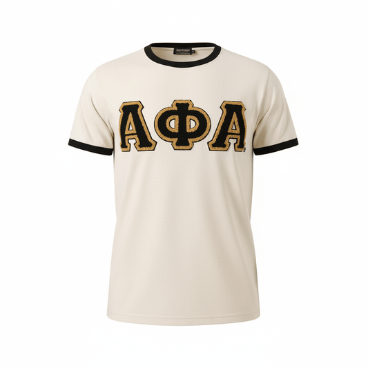 Chenille Neutral and Black Alpha Ringer Premium Shirt 5 - Pack – Luxury Chenille Embroidered Tee Bundle (True to Size)