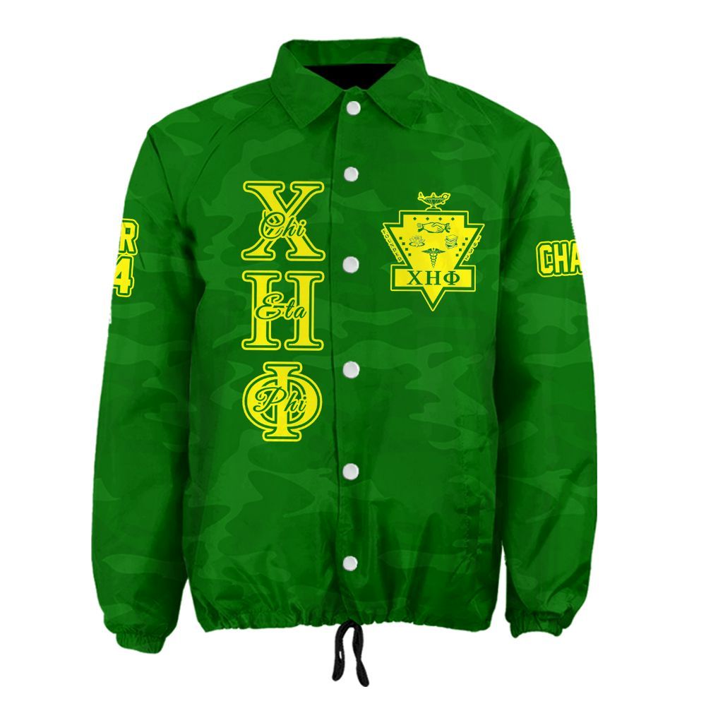 Chi Eta Phi Green Camo Coach Jacket – Custom Embroidered Nursing Sorority Jacket