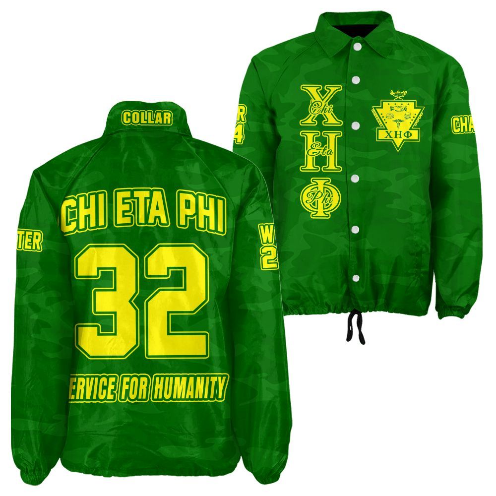 Chi Eta Phi Green Camo Coach Jacket – Custom Embroidered Nursing Sorority Jacket
