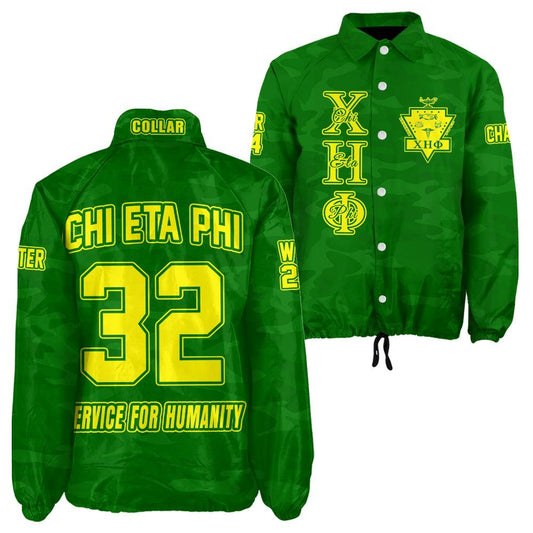 Chi Eta Phi Green Camo Coach Jacket – Custom Embroidered Nursing Sorority Jacket