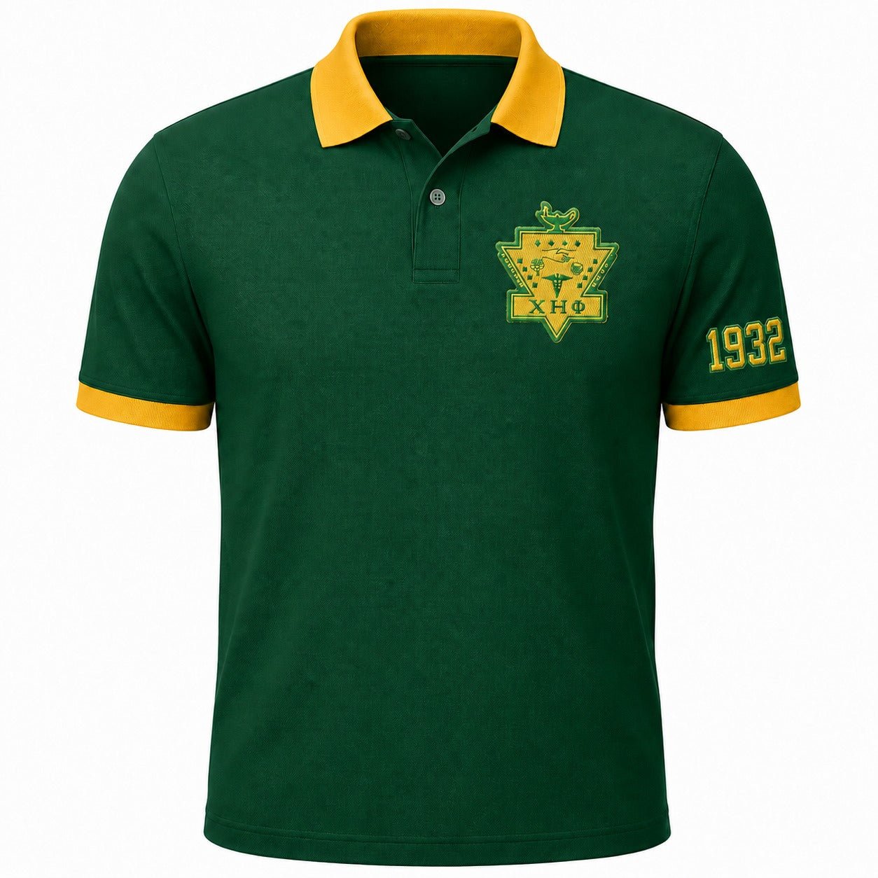 Chi Eta Phi Shield Green & Gold Polo Shirt | 1932 Embroidered Nursing Sorority Polo