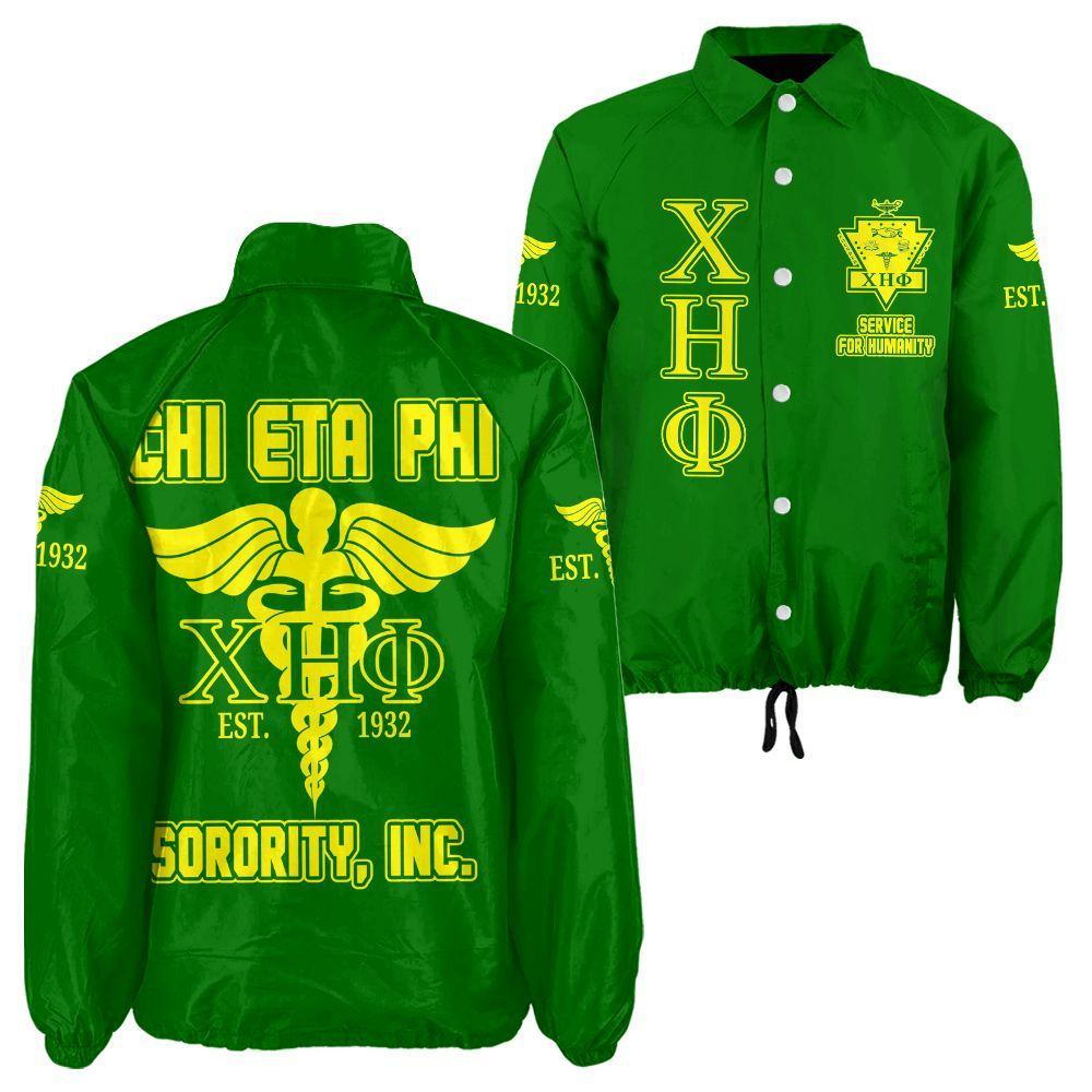 Chi Eta Phi Sorority Crossing Jacket – Custom Crest & Name Embroidered Coach Jacket (Green Edition)