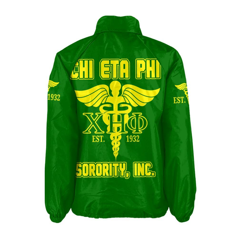 Chi Eta Phi Sorority Crossing Jacket – Custom Crest & Name Embroidered Coach Jacket (Green Edition)