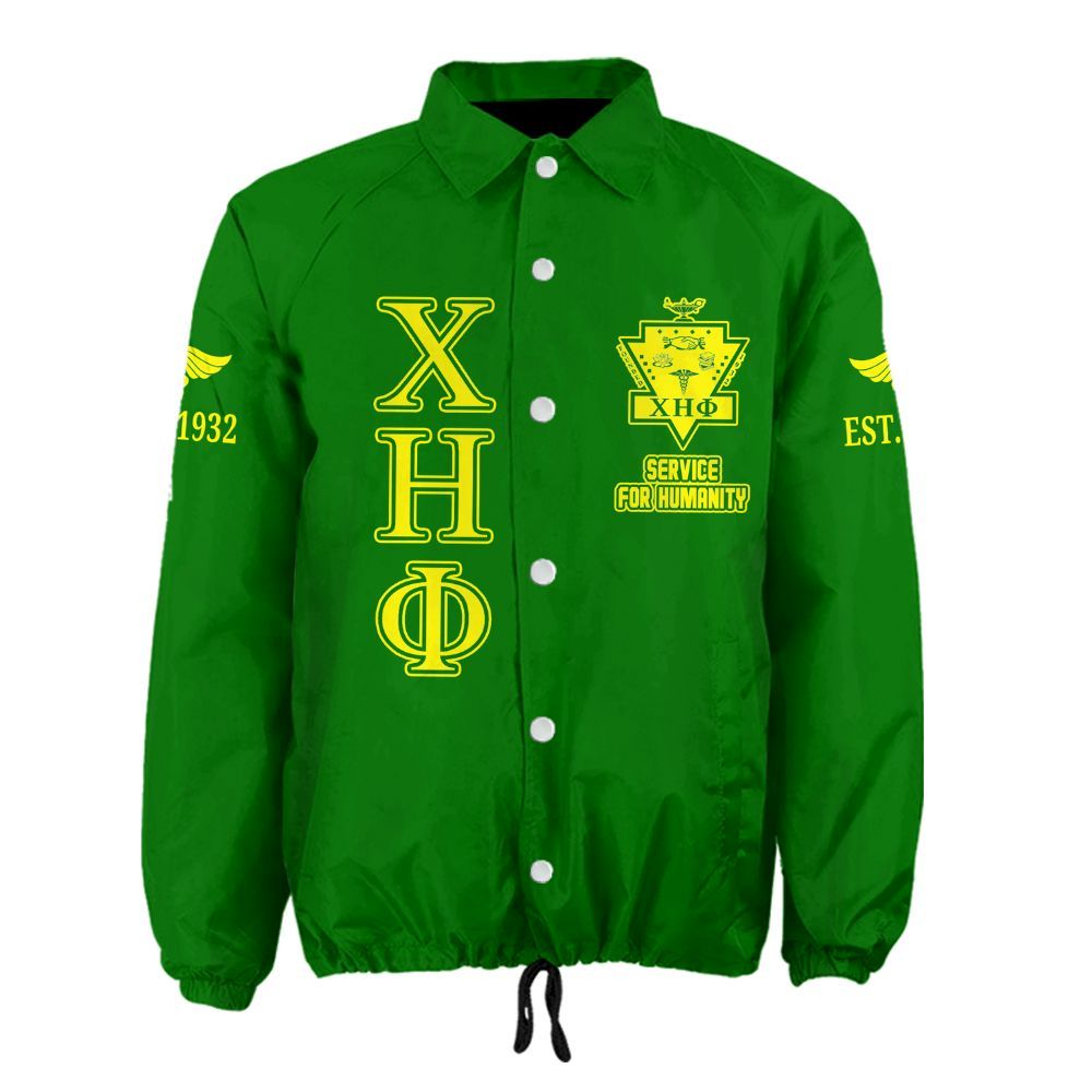 Chi Eta Phi Sorority Crossing Jacket – Custom Crest & Name Embroidered Coach Jacket (Green Edition)