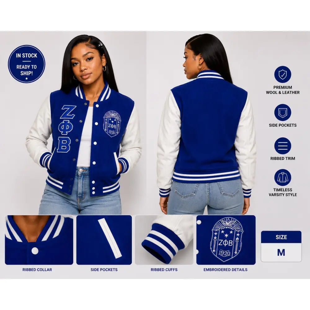 Classic Zeta Phi Beta Varsity Jacket: Vintage Style Wool & Jacket Leather VarsityJacket Ready To Ship Custom Orders Group discount available