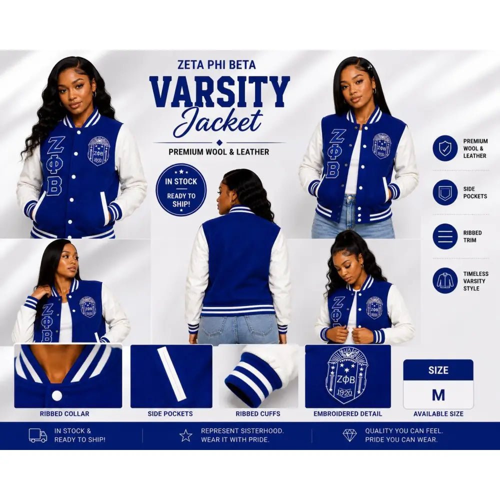 Classic Zeta Phi Beta Varsity Jacket: Vintage Style Wool & Jacket Leather VarsityJacket Ready To Ship Custom Orders Group discount available