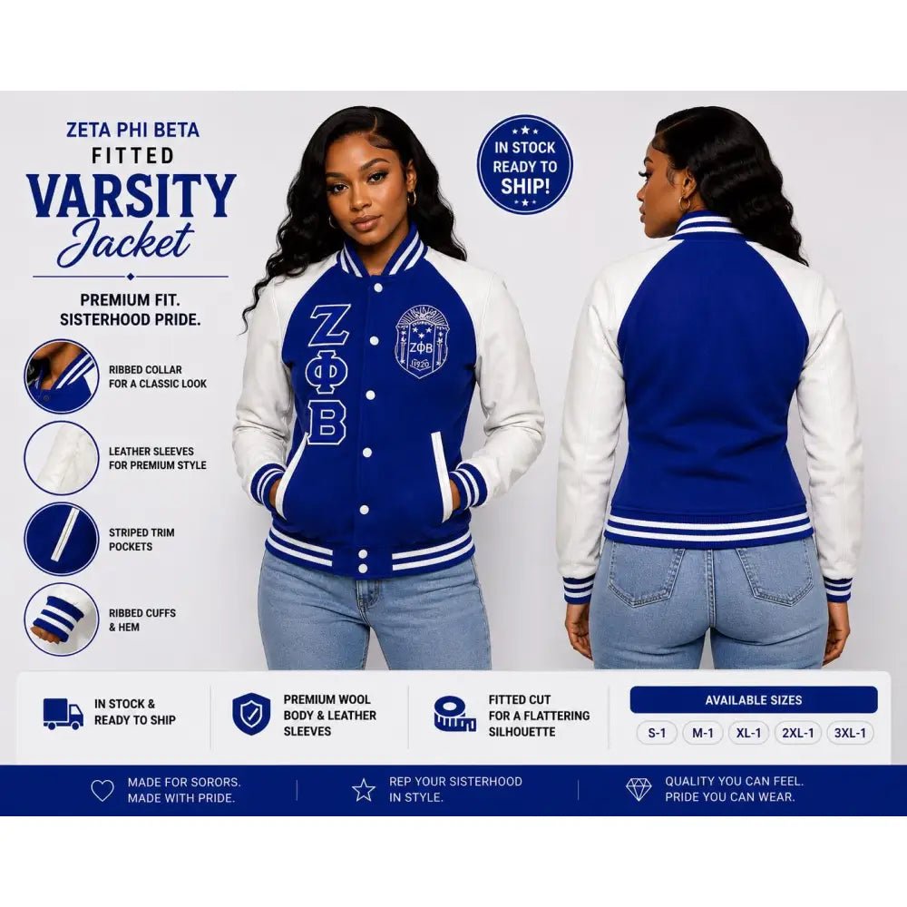 Classic Zeta Phi Beta Varsity Jacket: Vintage Style Wool & Jacket Leather VarsityJacket Ready To Ship Custom Orders Group discount available