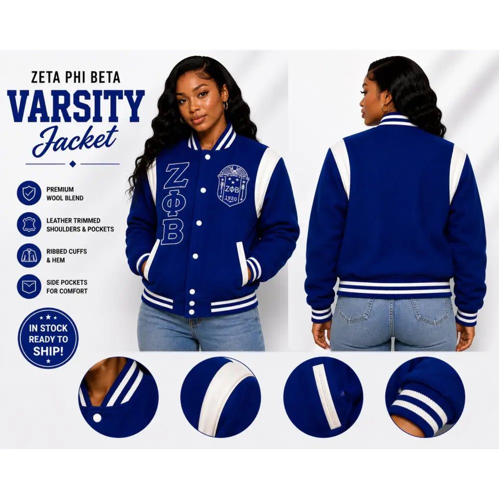 Classic Zeta Phi Beta Varsity Jacket Vintage Style Wool Sorority Jacket Leather Trim Bomber Jacket Ready To Ship Custom Orders