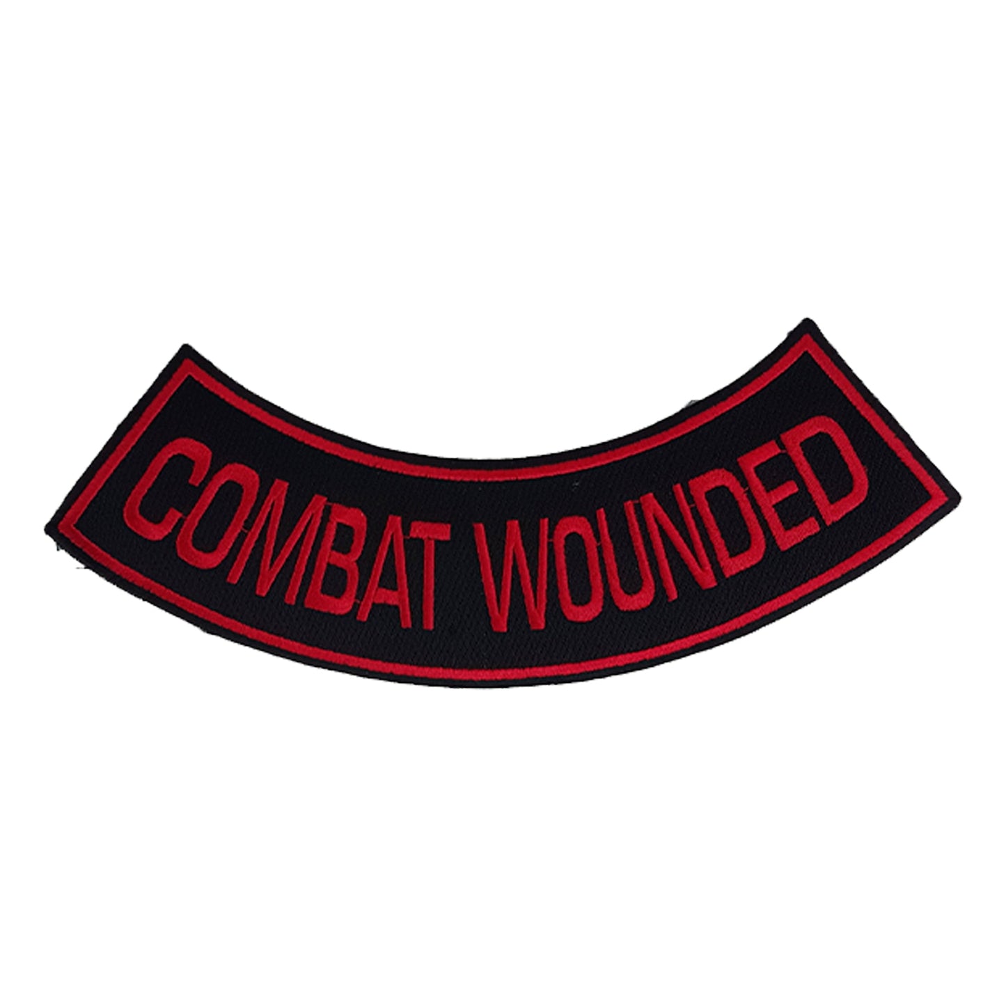 Combat Wounded Bottom Rocker Patch - Red on Black Iron On Sew On Large Back Patch for Biker Vest Jacket